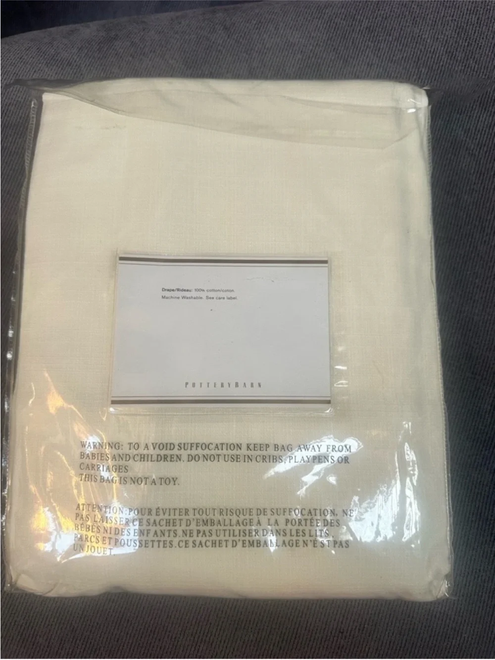 Pottery barn foundations drape curtain panel cream cotton 50x96